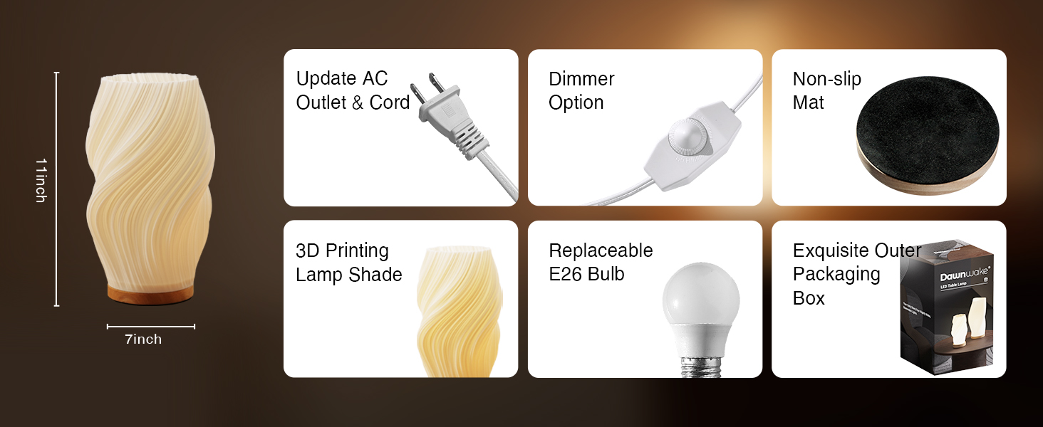 Стійлова лампа Dawnwake для спальні та вітальні з дерев'яним цоколем, LED-освітлення