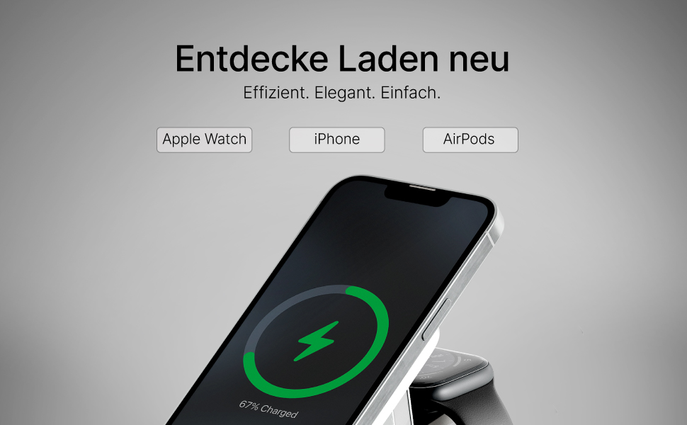 TEGLER 3-в-1 MagSafe зарядний пристрій: алюмінієва зарядна станція для iPhone, Apple Watch та AirPods, з адаптером 20W та USB-C кабелем
