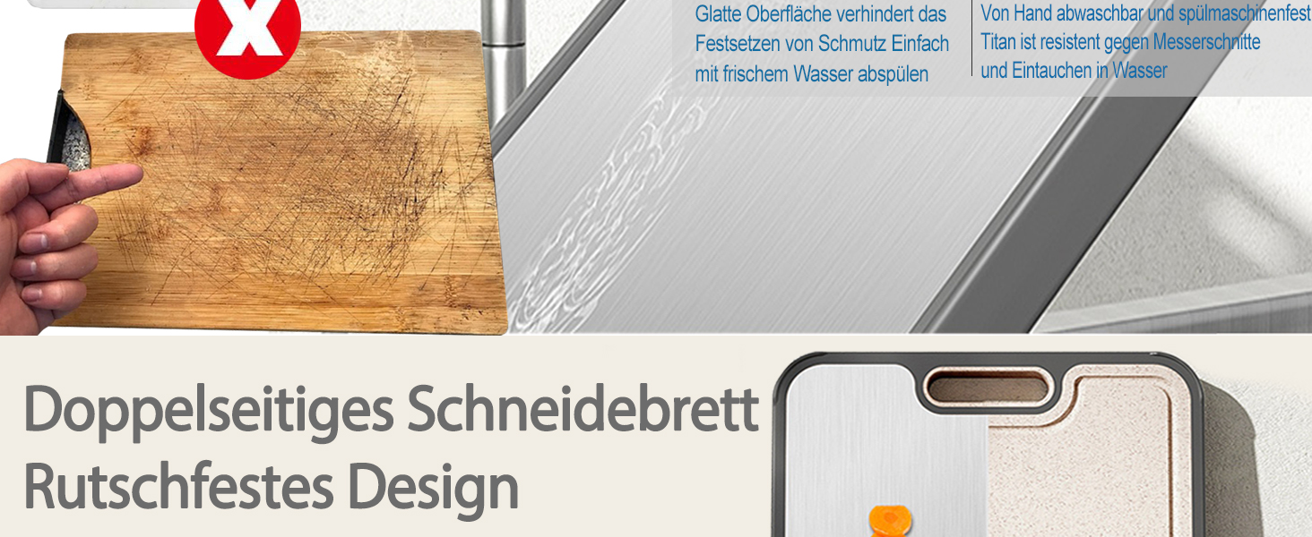 Дошка для нарізання Titan, двостороння, з чистого титану, кухонна, безпечна для продуктів харчування, з антипригарним покриттям, довговічна та легка у митті, 39 x 28 см