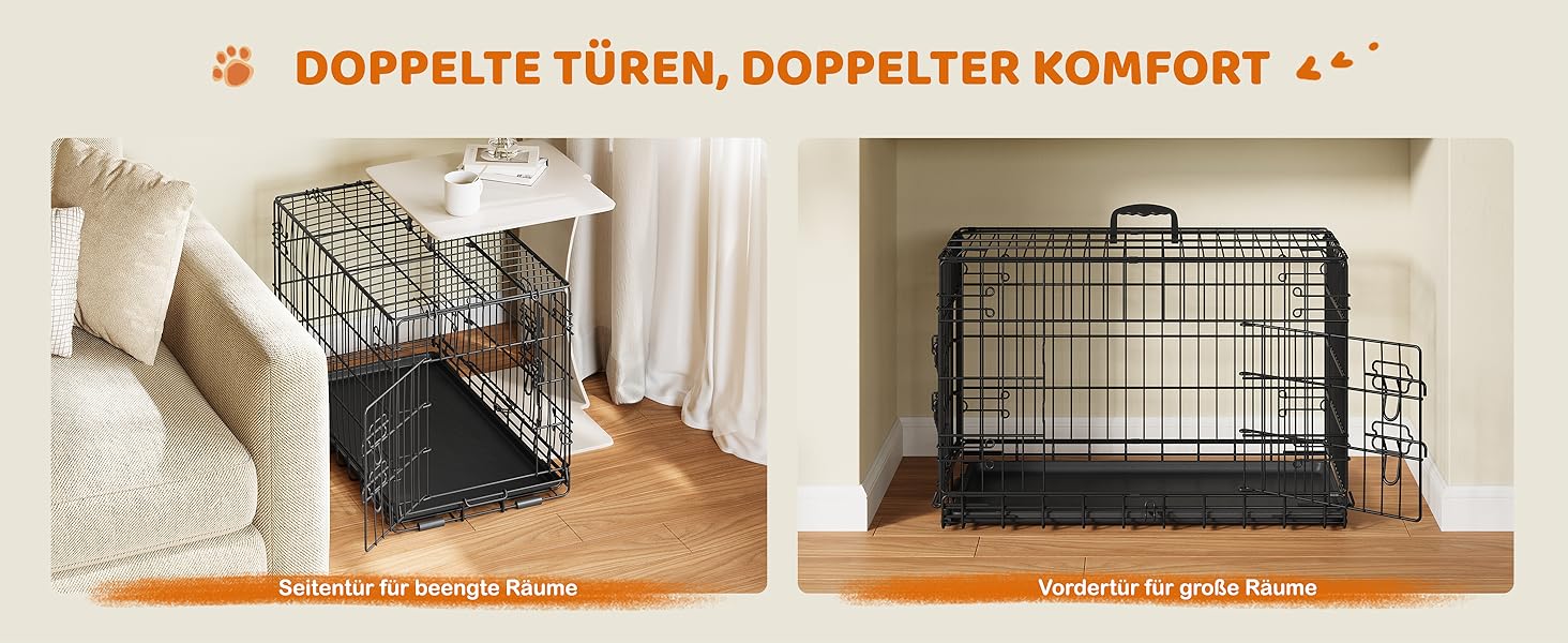 Клітка для собак Yaheetech 90x56x63 см, розкладний вольєр з перегородкою, 2 двері, чорна, для дому та транспортування