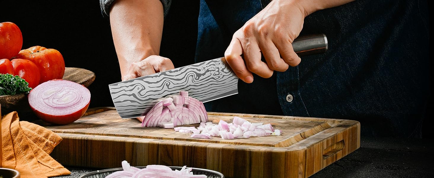 Японський ніж Sunnecko Santoku 17см - професійний кухонний ніж для приготування їжі (7 дюймів)