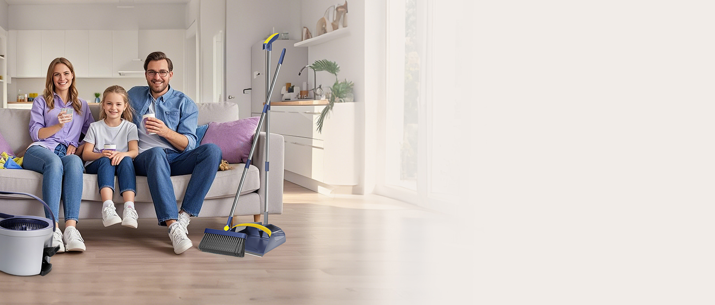 Набір для миття підлоги з відром, 2 в 1, з регульованою ручкою з нержавіючої сталі та 6 мікрофібровими насадками, для плитки та ламінату, сіро-коричневий