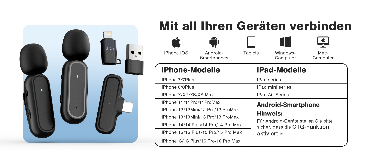 Мікрофон-лапка бездротовий для iPhone/Android з кейсом для зарядки та акумулятором 42год, з шумозаглушенням, для подкастів, TikTok, YouTube, стрімінгу, міні-мікрофон