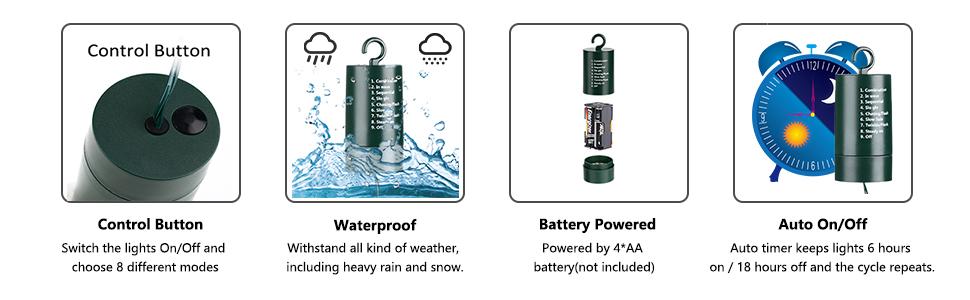 Льокотна гірлянда Joomer на Різдво, 20 метрів, 200 LED, з батарейками, таймером, 8 режимів, для прикраси ялинки, балкону, кімнати, вечірки, шлюбу, свята, вологостійка, тепле біле світло, провід теплий білий/зелений