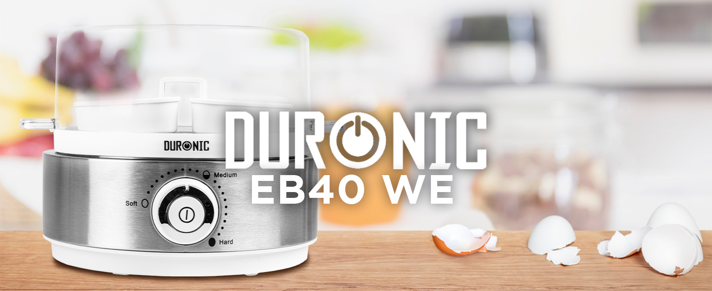 Електричний яйцеварка Duronic EB27 WE: для 1-7 яєць, регулювання ступеня готовності, таймер, захист від перегріву, мірна склянка та знімач яєць
