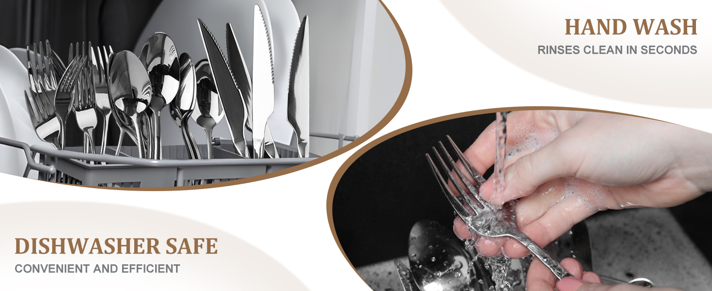 Набір столових приборів TAN REN, чорний, 48 предметів (8 осіб), з ножем для стейка, нержавіюча сталь