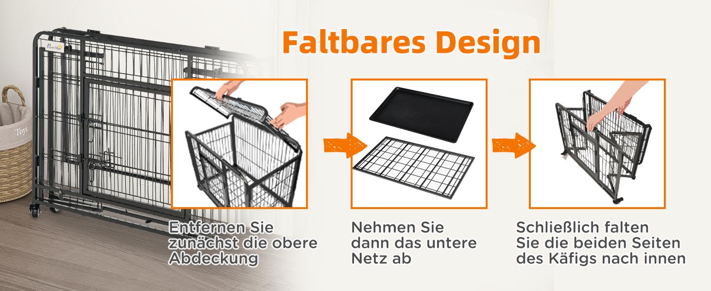 Переносна переносна клітка для тварин PawHut з колесами, 2 дверцятами та знімним піддоном, метал, сірий+чорний, 94x58x69,5 см