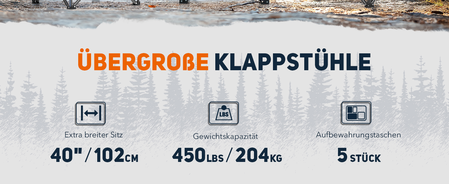 Стілець для кемпінгу OVERMONT великого розміру, розкладний, до 204 кг, з підлокітниками, кишенею для напоїв та сумкою-холодильником