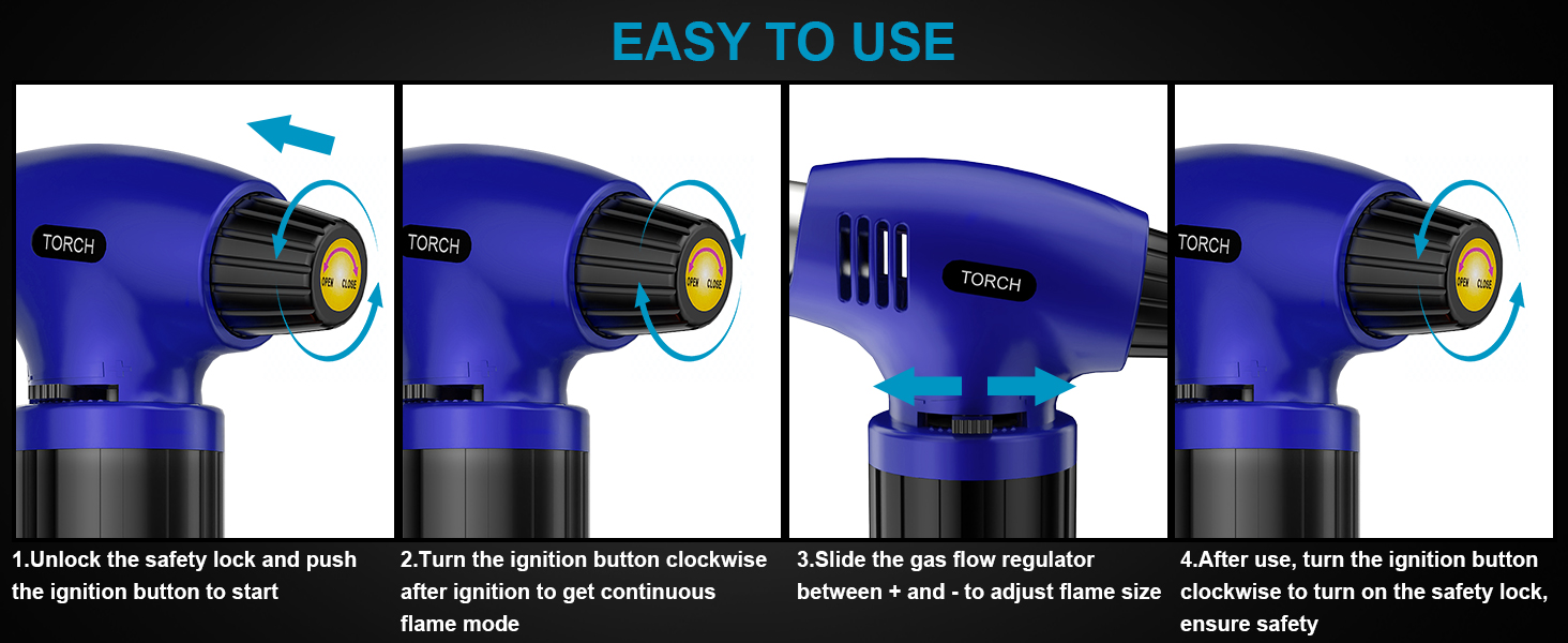 Нагрівач для крем-брюле, заправний, міні-розмір з регулюванням полум'я, для десертів, BBQ (бутан не входить) (синьо-чорний)