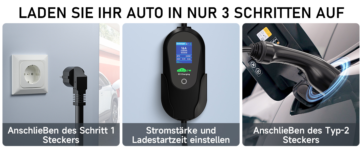 Кабель для зарядки електромобіля Type 2 Schuko 3.68kW 6м, регульована потужність, APP-управління