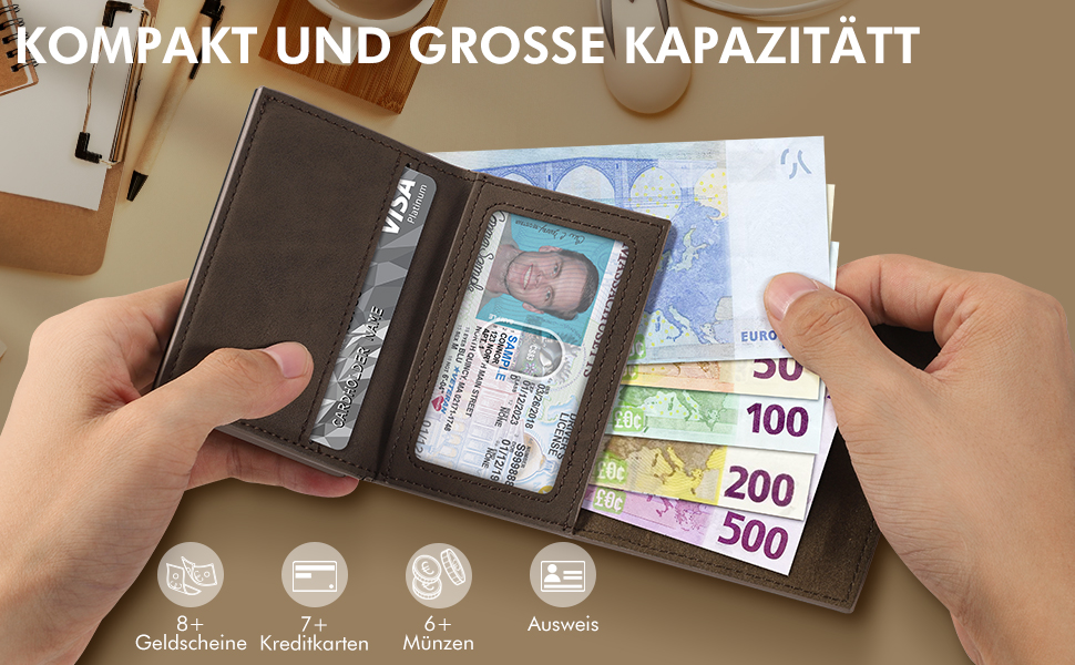 Чоловічий гаманець TENBST з відділенням для монет, Slim Wallet, картхолдер на 8-10 карт, RFID захист, преміум якість, портмоне, коричневий