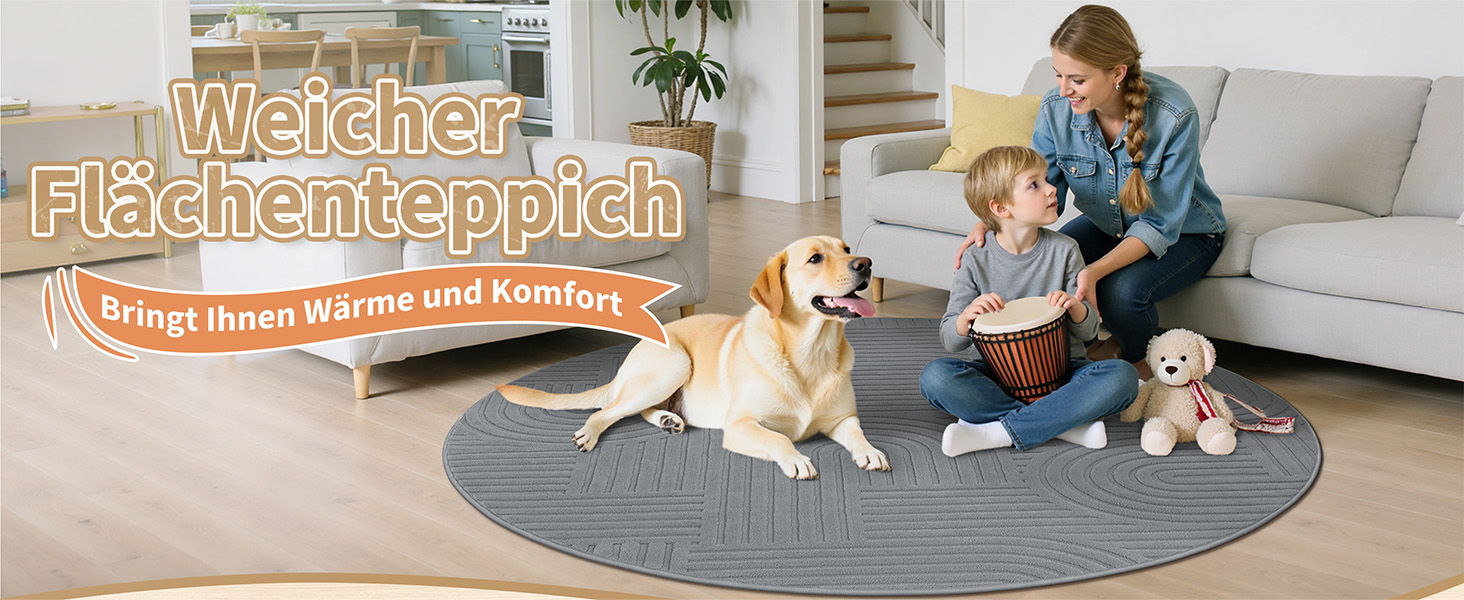 Килим для вітальні 160x230 см, великий пухнастий з коротким ворсом, миючий, сучасний, з 3D ефектом, нековзний, для їдальні, кухні, спальні (200 см круглий, сірий)