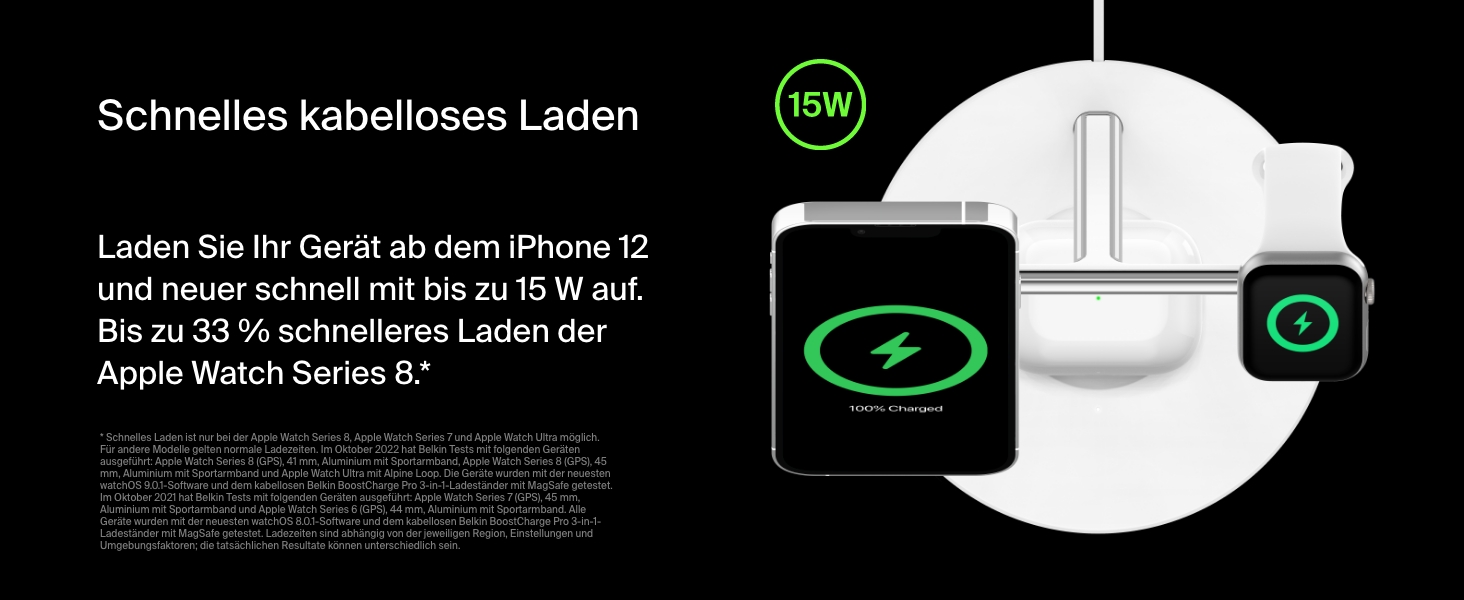 Belkin MagSafe 3-в-1 Бездротова Зарядка: Швидка Зарядка для iPhone, Apple Watch та AirPods (Біла)