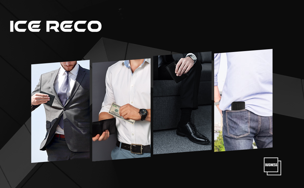 Чоловіче шкіряне портмоне IceReco з RFID захистом: картхолдер, гаманець, міні-портмоне з відділенням для монет (чорний, карбон)