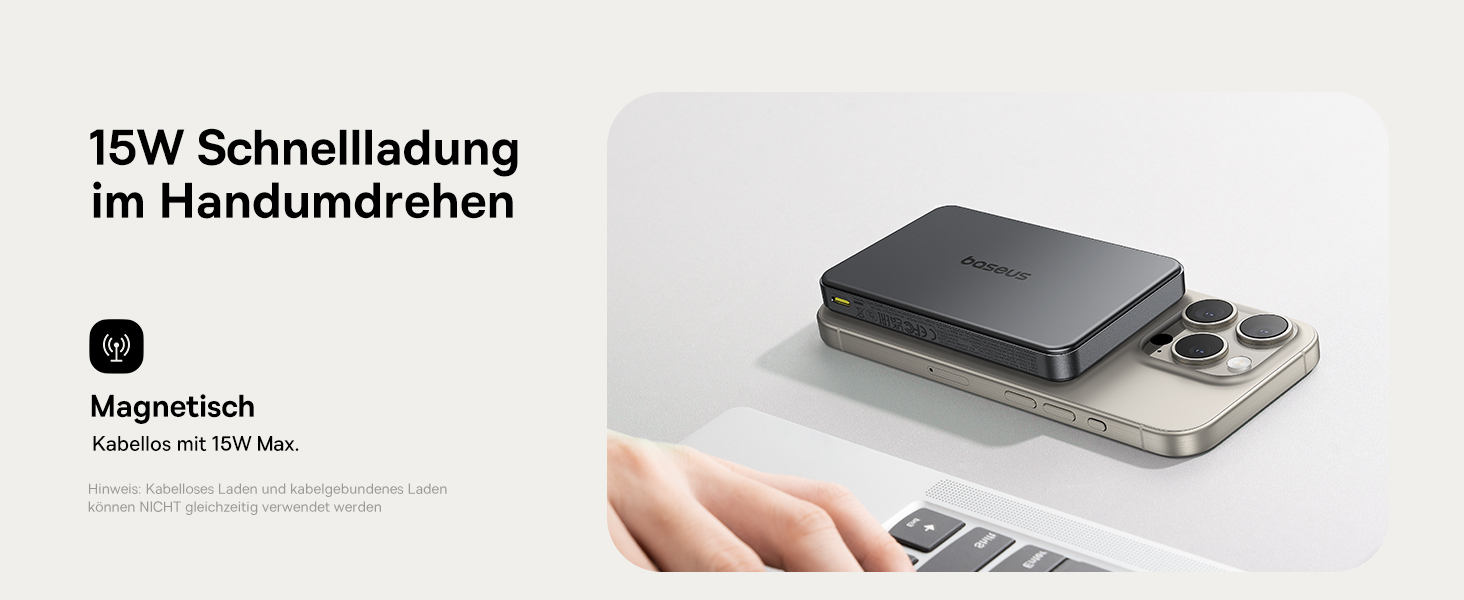 Power Bank Baseus 10000mAh: Бездротова зарядка 15W, MagSafe, PD 22.5W, USB-C, Білий/Чорний