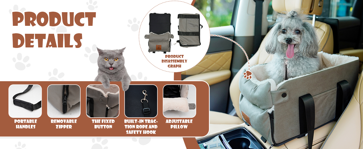 Автокрісло для собак та котів з консоллю: знімне, миється, підходить для подорожей (до 6.1 кг)