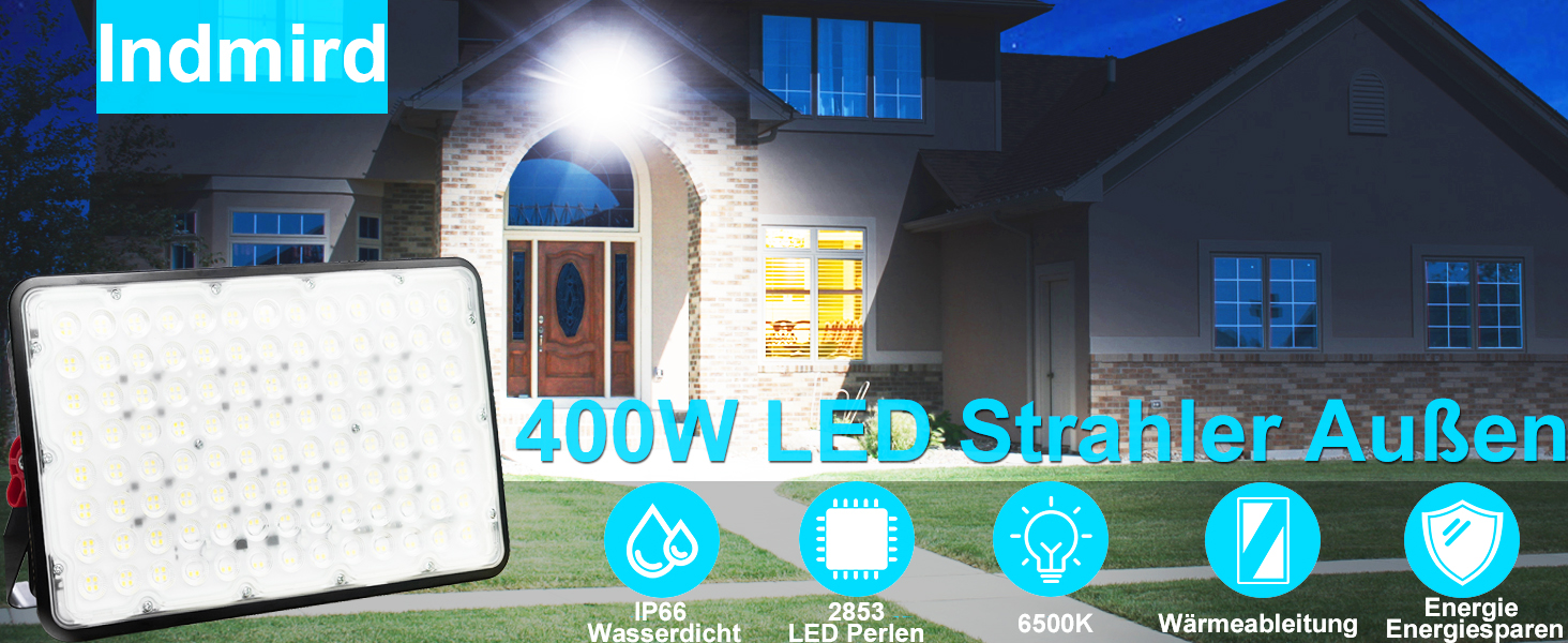 LED прожектор для вулиці 400Вт, 2 шт, 40000Лм, 6500K холодне світло, IP66 водонепроникний, для саду, гаража, спортмайданчика, двору, LED прожектор будівельний