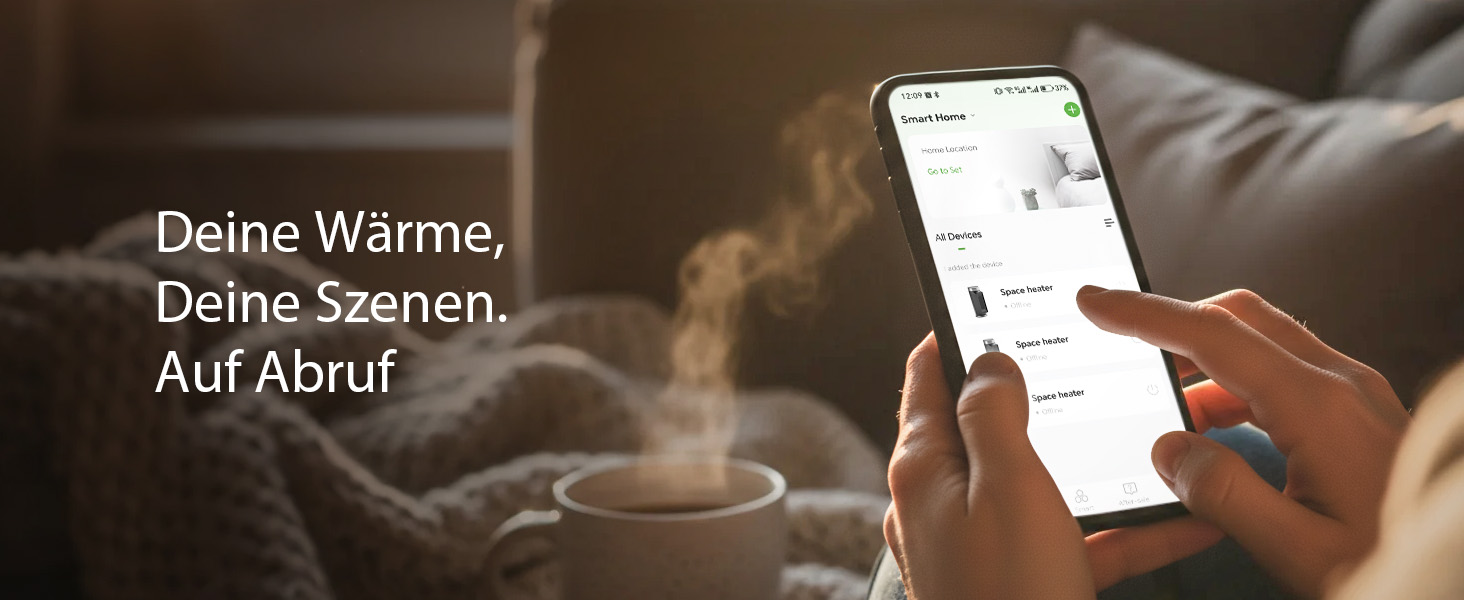 Розумний обігрівач з функцією охолодження, 1800W, WiFi, керування через додаток/Alexa/Google Assistant, для дому, офісу, спальні, чорний