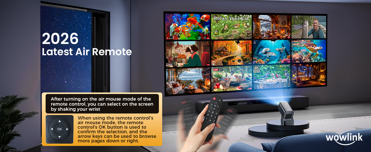 Портативний проєктор Beamer 4K з автофокусом, WiFi 6, Bluetooth 5.4 та інтегрованими додатками (2026 модель). Підтримка HDMI, TV Stick, Memory Stick, Laptop. Чорний