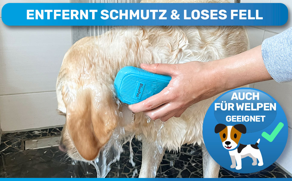 Гумова щітка для миття собак та котів BluePet з масажним ефектом - для короткошерстих порід | Видаляє відмерле волосся, пил та бруд