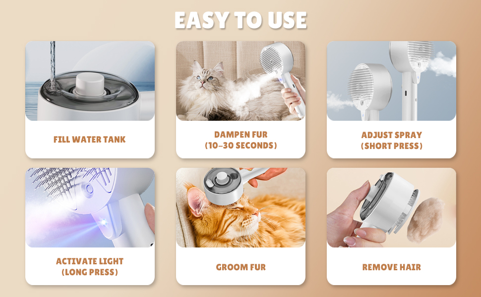 Бурштук для котів з парою 4-в-1: видалення шерсті, миття, догляд. Підходить для котів та собак (білий)