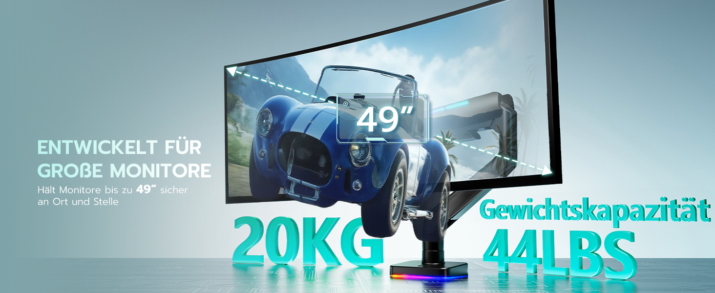 Кріплення для монітора ARES WING RGB - тримач для ігрового монітора, 17-49 дюймів, підходить для важких (20 кг) та вигнутих моніторів, регульована висота, чорний