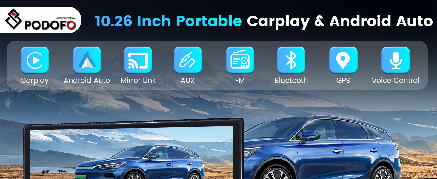 10,26-дюймовий автомобільний CarPlay/Android Auto радіоприймач з IPS-екраном, Bluetooth, навігацією, Mirror Link, підтримкою Siri/Google, TF/AUX-входом
