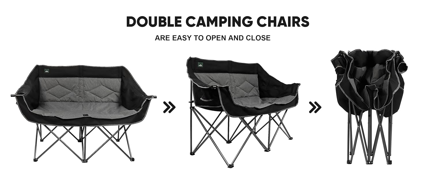 Розкладний крісло-диван Northroad для кемпінгу на 2 особи, чорний. Зручне диван-крісло для відпочинку на природі, для пікніків, пляжу, подорожей. Має підстаканники та тримач для келихів.