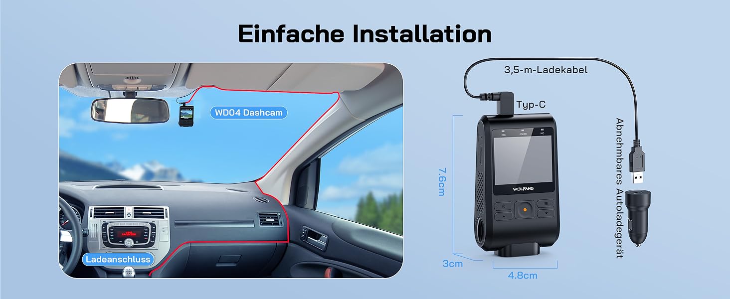 Dashcam WOLFANG Mini 2.5K 1440P WiFi з SD 32GB: Нічне Бачення, Широкий Кут 170°, WDR, Паркувальний Режим, G-Sensor, Циклічна Запис