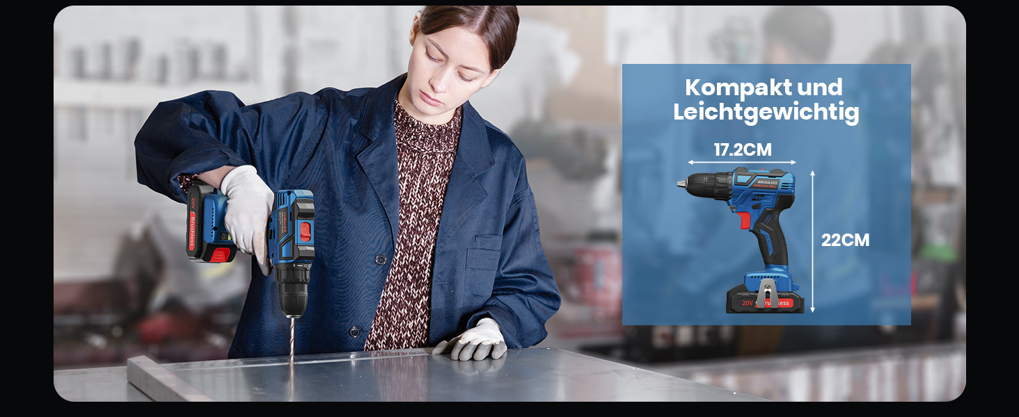 Акумуляторний дриль-шуруповерт 20V Brushless з набором інструментів (2 акумулятори 2.0Ah), 60Nm, 25+1 ступенів, LED-ліхтар, 10 мм патрон, 2 швидкості, для ремонту та DIY, синій