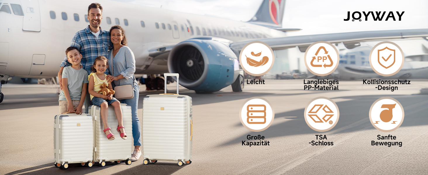 Набір валіз Joyway 3 шт. з жорстким корпусом, легкий PP, рожеве золото, з TSA замком та 4 колесами (20'+24'+28')