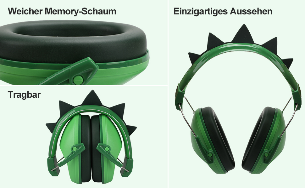 Навушники для захисту від шуму для дітей - пасивні навушники-капсули, SNR 28dB, для школи, аутизму, сну, навчання, гри на барабанах (зелені)