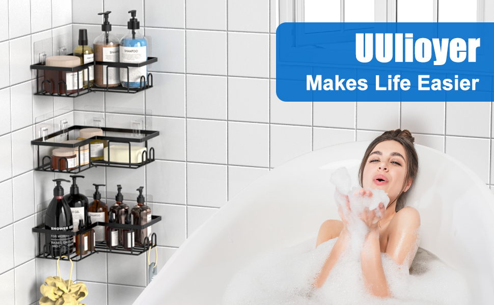 Поличка для душу кутова без свердління, вологостійка, з нержавіючої сталі, органайзер для ванної кімнати (3 шт., чорний)