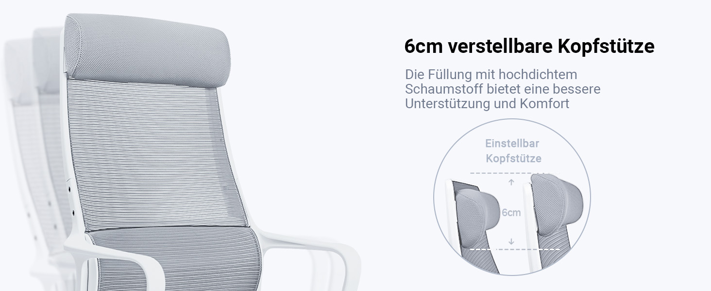 Ергономічне крісло для офісу з регульованою підголовником, крісло для робочого столу з широким сидінням, підтримкою попереку, офісне крісло 200 кг, сітчасте крісло, крісло для дому та офісу, комп'ютерне крісло EN 1335, сіре