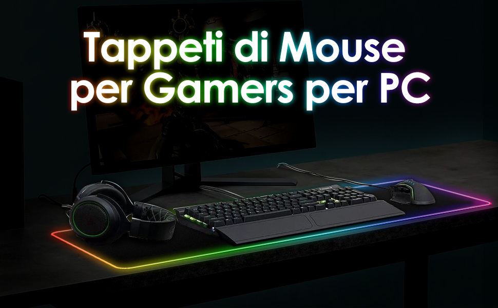 Ігровий килимок для миші RGB XXL 800x300мм, вологостійкий антиковзаючий підкладник з 7 кольорами та 14 режимами підсвічування для геймерів та ПК, чорний