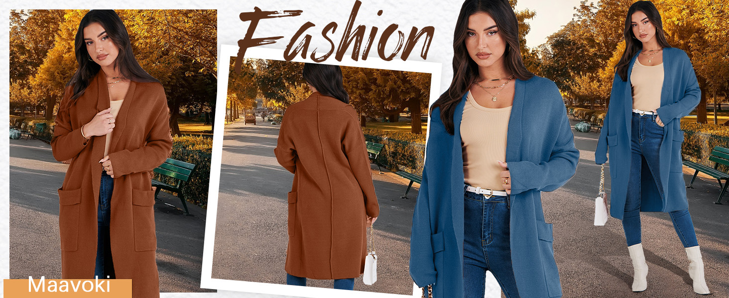 Жіноча в'язана жилетка з відкритим передом, з кишенею, довга, однотонна, блакитна