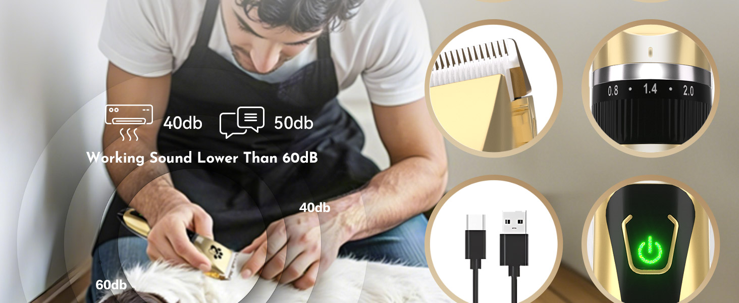 Професійна машинка для стрижки собак та котів Leise, електрична бездротова, 2 швидкості (Золота)