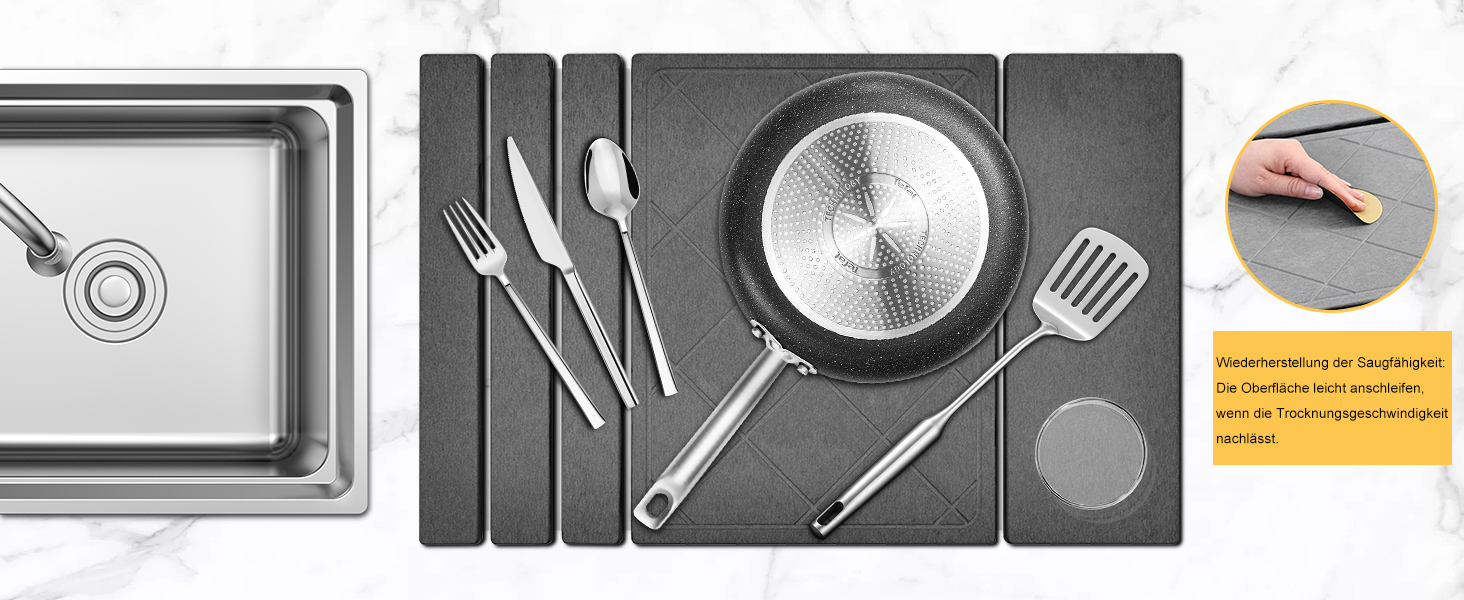 Килимок сушильний для посуду KitchenRaku з діатоміту, швидковисихаючий, 40x60 см, темно-сірий, ромбовидний візерунок