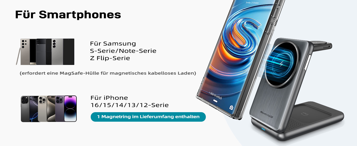 Магнітна зарядна станція 3-в-1 для Samsung Galaxy S25 Ultra/S24 з MagSafe, зарядка для годинників Galaxy Watch Ultra/8/7/6, бездротовий зарядний пристрій для подорожей (сріблястий)