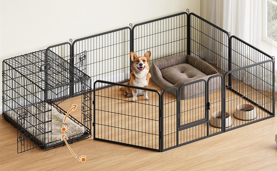 Забіг для цуценят Yaheetech з 16 панелей, 80 см заввишки, для собак, кроликів, зайдак, з 2 дверцятами, 60 см заввишки, для використання в приміщенні та на вулиці