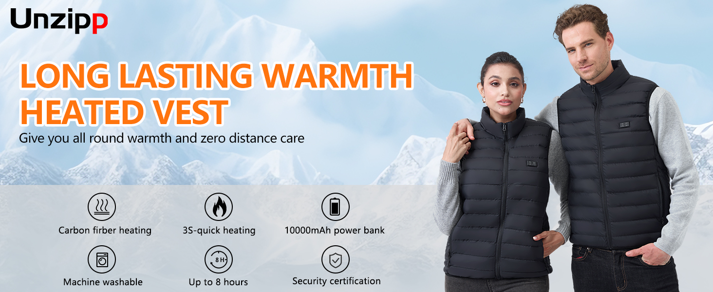 Обогревна жилетка для чоловіків та жінок: тепла зимова жилетка з підігрівом, акумулятор 5V 10000mAh, 3 режими температури, придатна для прання, для активного відпочинку, чорний M