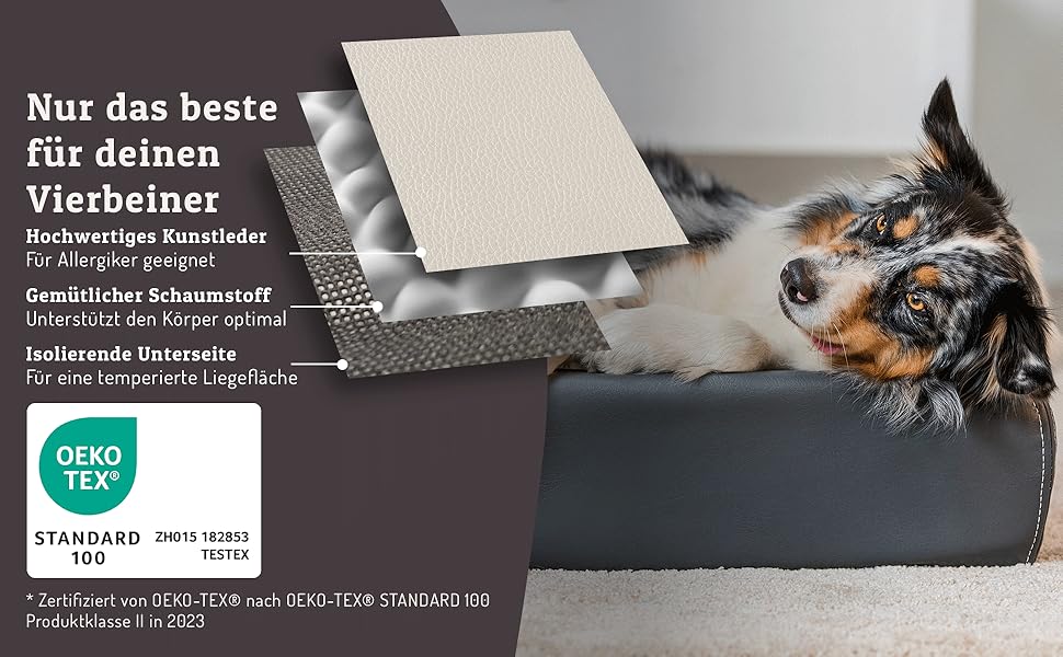 Ортопедичне ліжко для собак SABRO KUDDE Martin Rütter – Штучне шкіряне, миється, водовідштовхувальне, ергономічне, преміум аксесуар для маленьких собак, кремовий колір