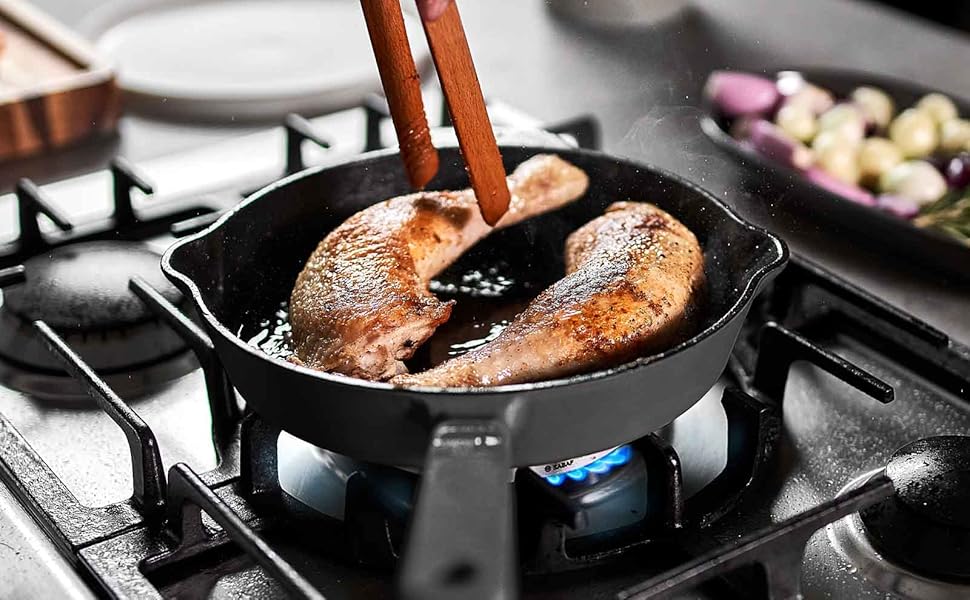 Чавунна гриль-сковорода Springlane 26 см Емальована - для стейків, підходить для всіх плит (індукція), сіра