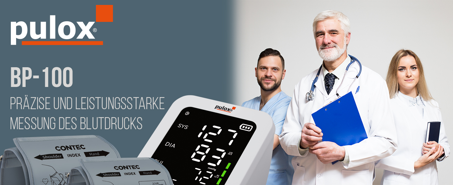 Pulox BP-100 Тонометр на плече з 2 манжетами - автоматичний вимірювач артеріального тиску з пам'яттю для 199 показників