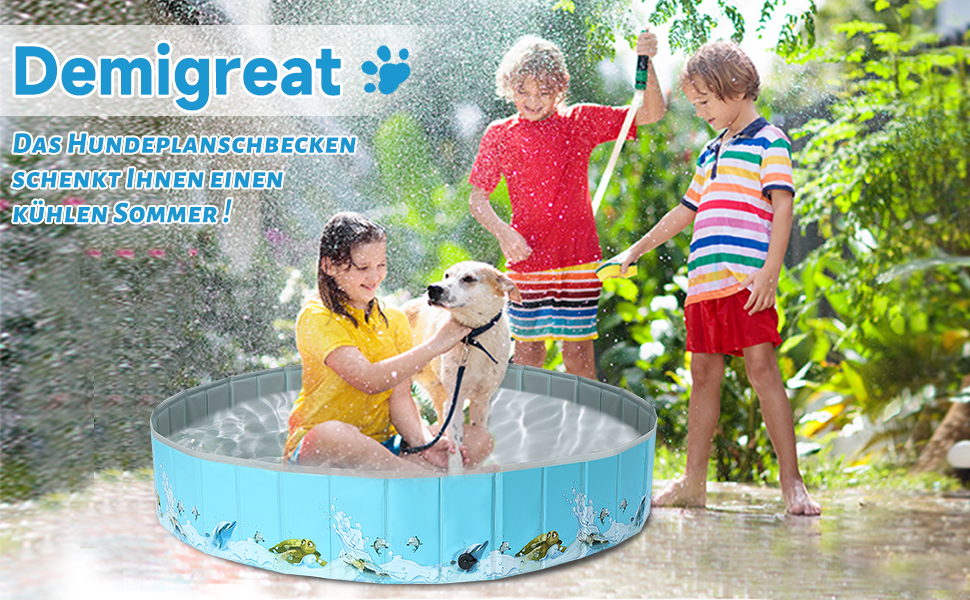 Надувний басейн для собак Demigreat, 80/120/160 см, складаний, портативний, екологічний PVC, для великих та маленьких собак