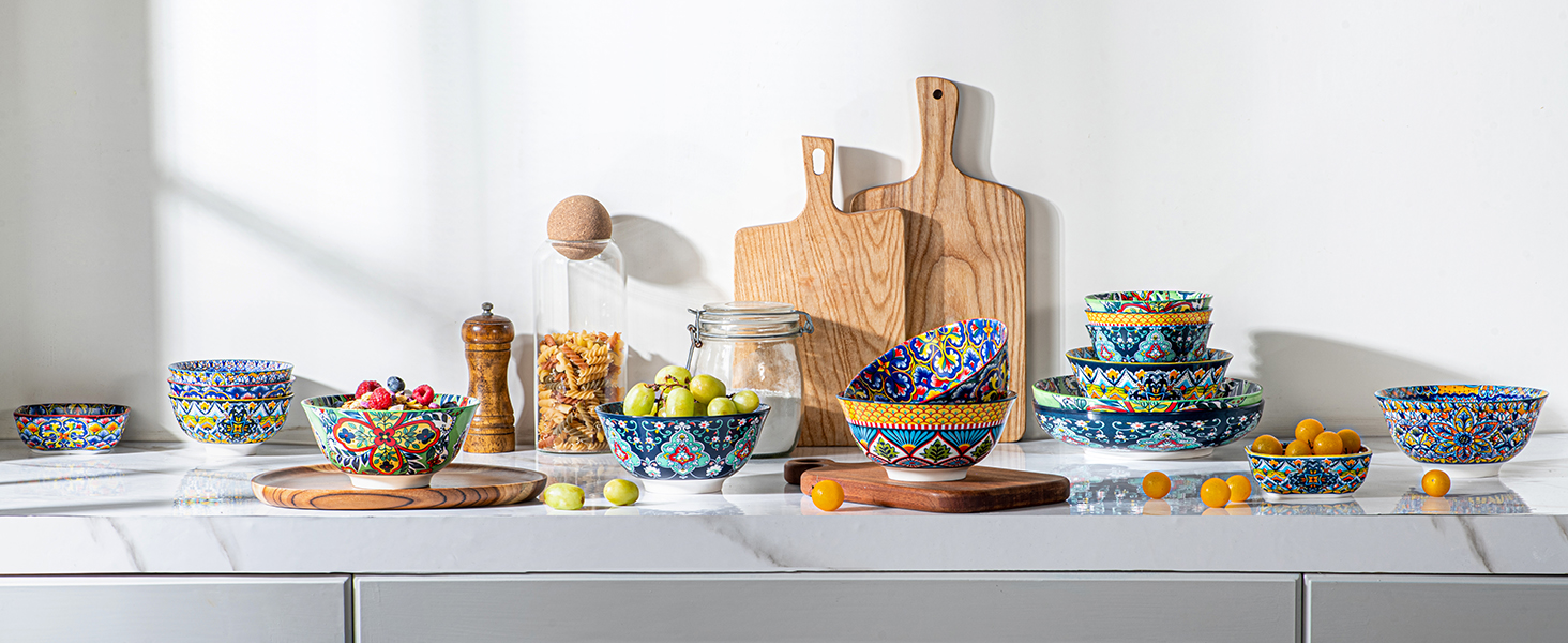 Тарілки для мюслі та супу HENXFEN, 6 шт. - кераміка, богемний стиль