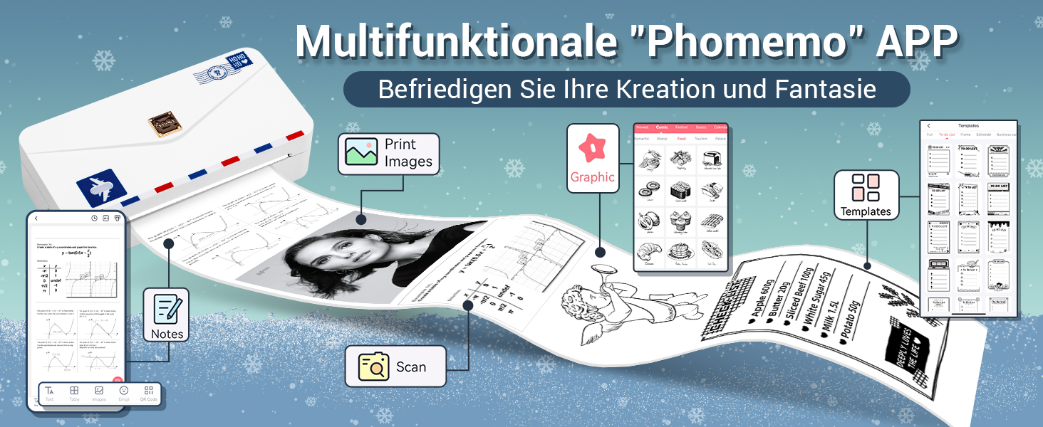 Phomemo Mini Drucker M04AS: компактний термальний принтер з Bluetooth для iOS та Android, 15/53/80/110 мм ширина друку, 300DPI, для документів, фото, етикеток