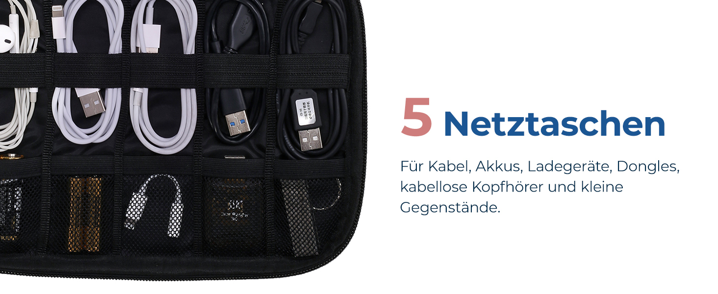 Органайзер для електроніки Bagsmart: чохол для кабелів, powerbank, USB-накопичувачів, SD-карт (рожевий/сірий)