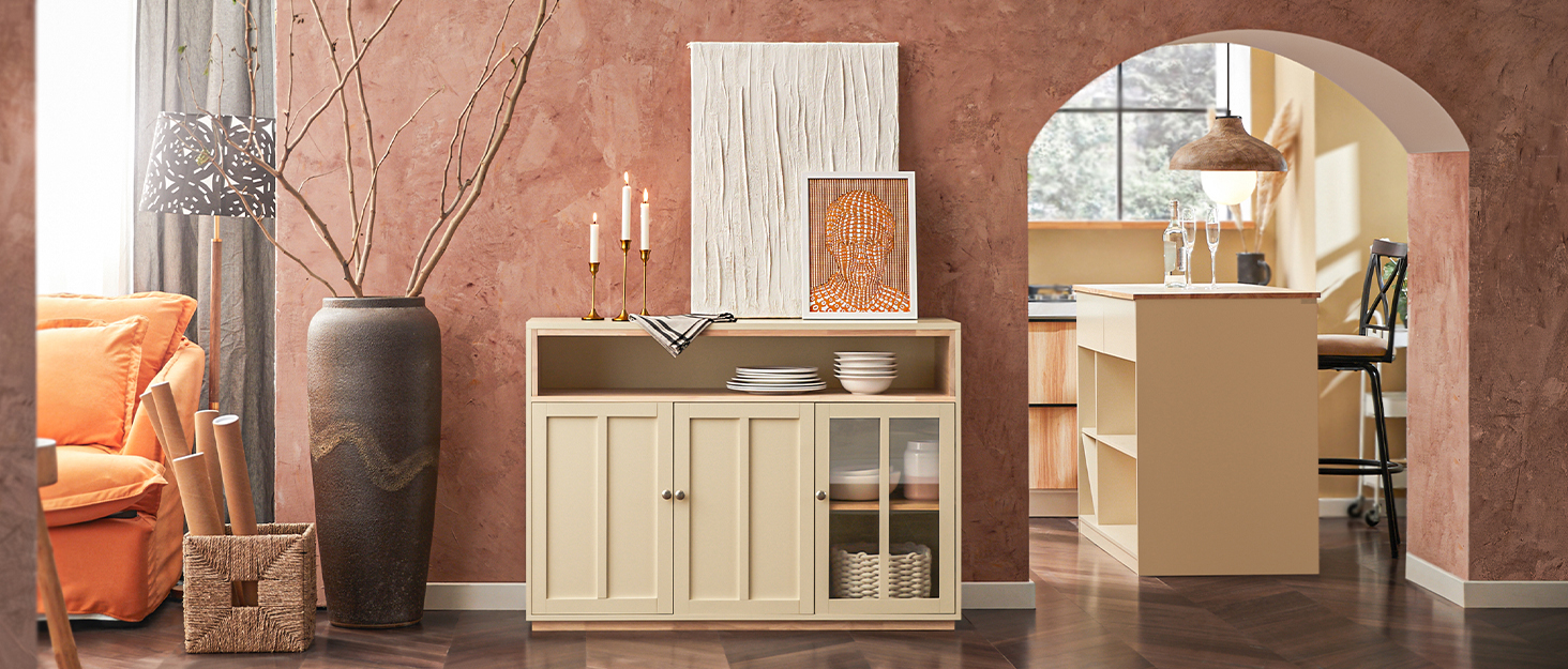 SoBuy Kitchen Cart with Countertop - Rolling Kitchen Island with Spice Rack & Storage - White & Natural Finish