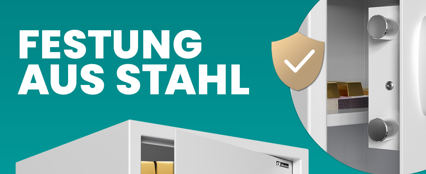 DEUBA® XXL електричний сейф 35x40x40 см, 4 мм, з подвійними сталевими болтами, внутрішнім освітленням, монтажним комплектом. Сейф для документів, меблевий сейф, срібний